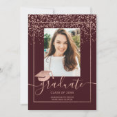 Invitation Rose or confetti burgundy typographie graduation (Devant)