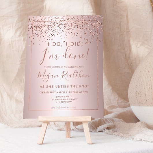 Invitation Rose or confetti de divorce métallique