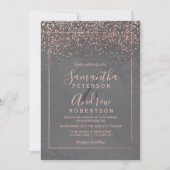 Invitation Rose or confetti gris ciment typographie mariage (Devant)