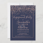 Invitation Rose or confetti marine bleu typographie fiançaill (Devant)