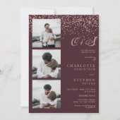 Invitation Rose or confetti rouge initiales photos mariage (Devant)