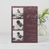 Invitation Rose or confetti rouge initiales photos mariage (Debout devant)