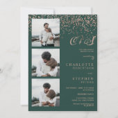 Invitation Rose or confetti vert initiales photos mariage (Devant)