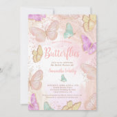 Invitation Rose or Durée de vie des papillons douche nuptiale (Devant)