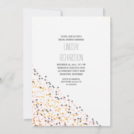 Invitation rose or et confetti marine (Devant)