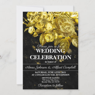 Invitation Rose or et mariage en marbre noir