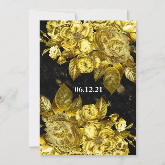 Invitation Rose or et mariage en marbre noir (Dos)