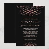 Invitation Rose or et noir, élégante Flouritures Mariage (Devant / Derrière)