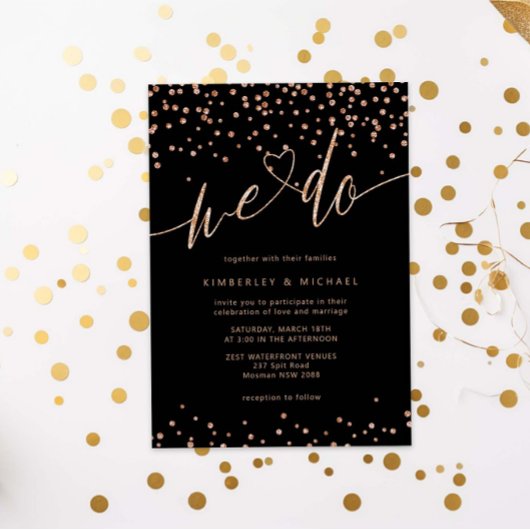 Invitation Rose or et Parties scintillant noire Éperche Nous