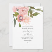 Invitation Rose or et rose pâle Floral QR Code Mariage (Devant)