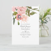 Invitation Rose or et rose pâle Floral QR Code Mariage (Debout devant)