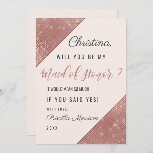 Invitation Rose  or étincelant Parties scintillant Sequin Mai (Devant / Derrière)