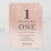 Invitation Rose or faux parties scintillant rose ombre 1st an (Devant / Derrière)