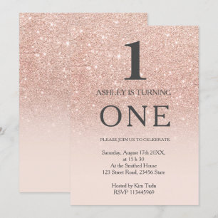 Invitation Rose or faux parties scintillant rose ombre 1st an