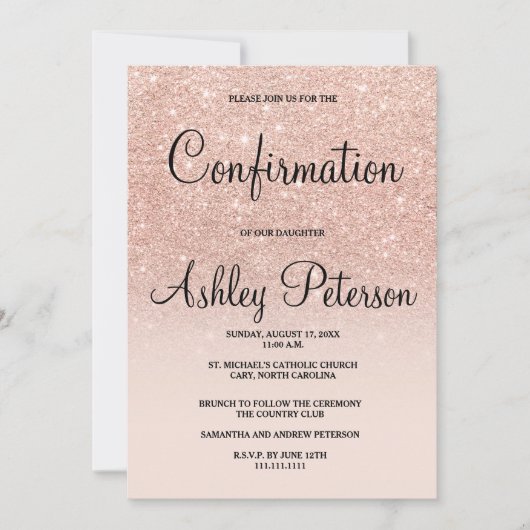 Invitation Rose or faux parties scintillant rose ombre confir (Devant)