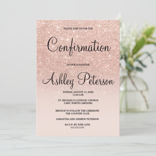 Invitation Rose or faux parties scintillant rose ombre confir (Debout devant)