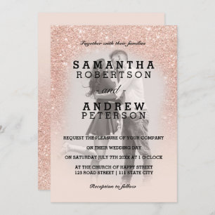 Invitation Rose or faux parties scintillant rose ombre photo 