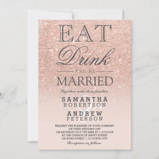Invitation Rose or faux parties scintillant rose ombre script (Devant)