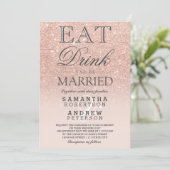 Invitation Rose or faux parties scintillant rose ombre script (Debout devant)
