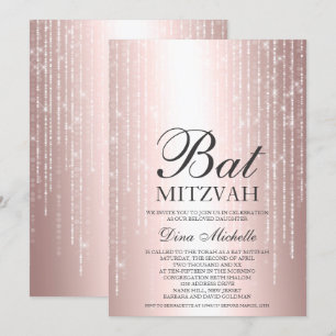 Invitation Rose or fil métallique lumières chic Bat mitzvah
