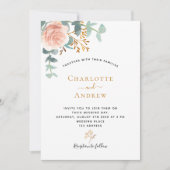 Invitation Rose or fleuri eucalyptus vert vert rose mariage (Devant)