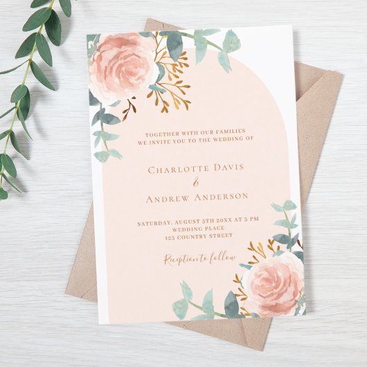 Invitation Rose or fleurie  arche mariage
