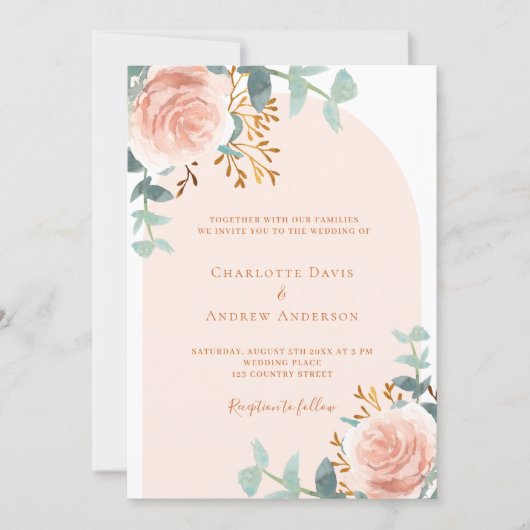 Invitation Rose or fleurie  arche mariage (Devant)