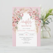 Invitation Rose or fleurs pampas herbe boho couples douche (Debout devant)