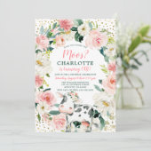 Invitation Rose or Floral fille vache 1er anniversaire (Debout devant)