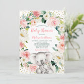 Invitation Rose or floral Koala Baby shower fille (Debout devant)
