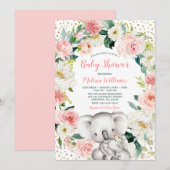 Invitation Rose or floral Koala Baby shower fille (Devant / Derrière)