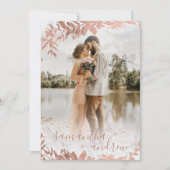 Invitation Rose or floral marbre script 5 photos mariage (Devant)