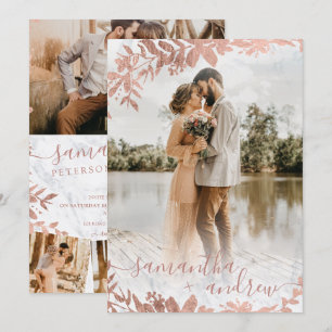 Invitation Rose or floral marbre script 5 photos mariage