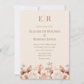 Invitation Rose or Floral Mousse Monogramme Mariage (Devant)