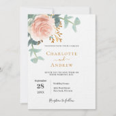 Invitation Rose or floral QR code RSVP mariage de luxe (Devant)