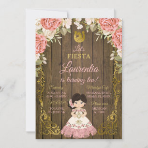 Invitation Rose & Or Floral Rose Sweet Girl Bois Anniversaire
