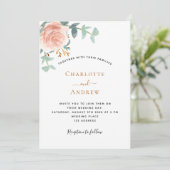 Invitation Rose or floral verdure arche photo mariage (Debout devant)
