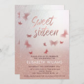 Invitation Rose or glittery ombre charmante papillon invit (Devant / Derrière)