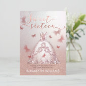 Invitation Rose or glittery ombre robe charmant papillon (Debout devant)