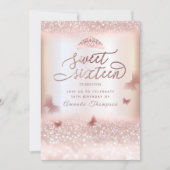 Invitation Rose or glittery papillon tiara calligraphie en (Devant)