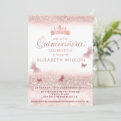 Invitation Rose or glittery tiara calligraphie Quinceañera (Debout devant)