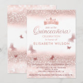 Invitation Rose or glittery tiara calligraphie Quinceañera (Devant / Derrière)