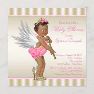 Invitation Rose Or Haut talon Angel Ethnic Baby Girl Douche