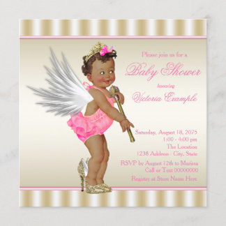 Invitation Rose Or Haut talon Angel Ethnic Baby Girl Douche