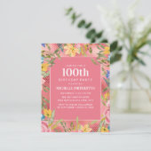 Invitation Rose or jaune bleu floral 100e anniversaire femmes (Debout devant)
