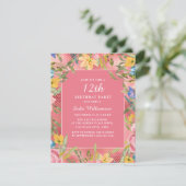 Invitation Rose or jaune bleu floral 12e anniversaire (Debout devant)