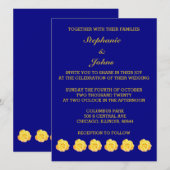 Invitation Rose or jaune or bleu marine Mariage floral (Devant / Derrière)