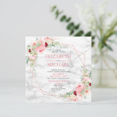 Invitation Rose or Marbre géométrique Marbre Floral Carré Mar (Debout devant)