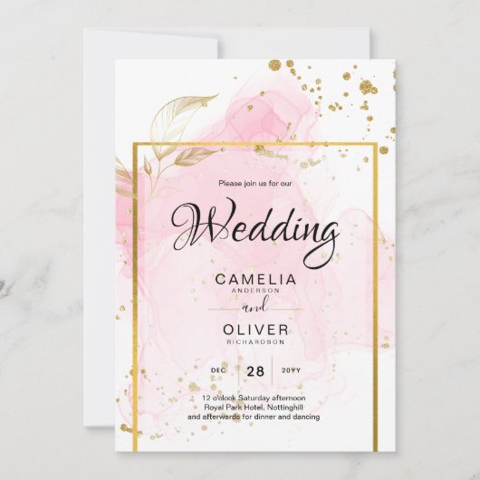 Invitation ROSE OR MARIAGE Encre d'alcool Abstraite (Devant)