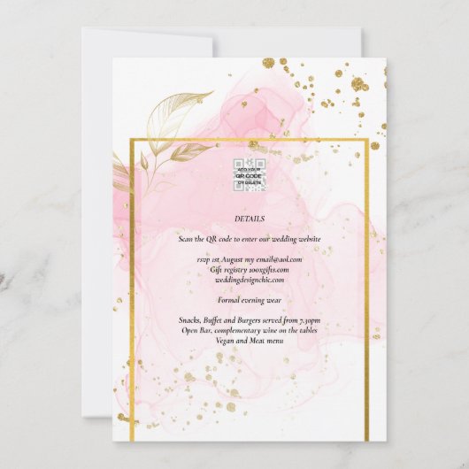 Invitation ROSE OR MARIAGE Encre d'alcool Abstraite (Dos)